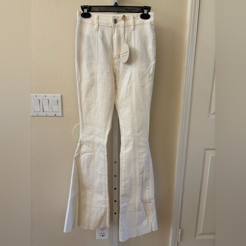 NWT - Saints & Hearts We've Got Spirit Flare Pants in White and Brown - Size S - Picture 4 of 6